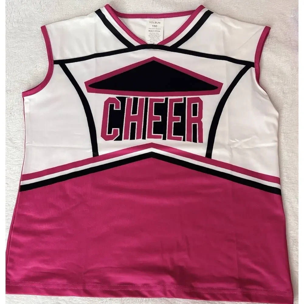 Yolsun Girls 10-11yrs Pink, Black, & White Cheerleader Halloween Costume New
